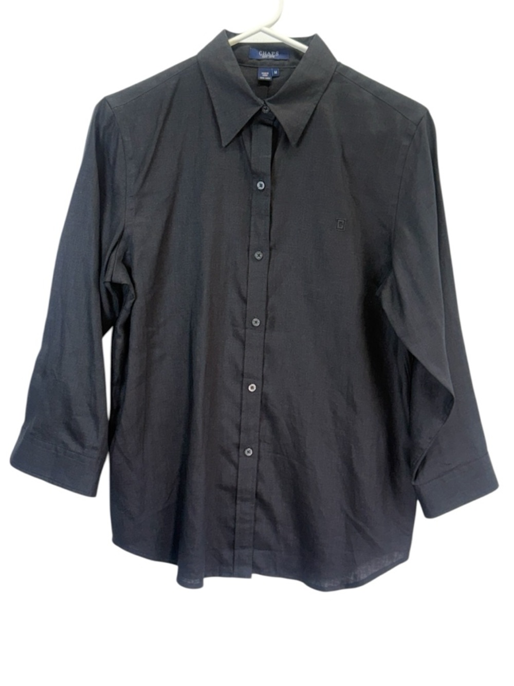 Chaps Women’s Black Linen Button-Up Blouse
Size M